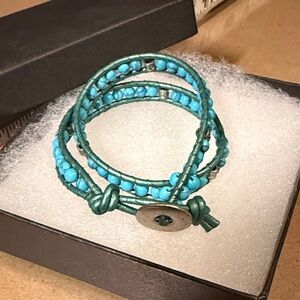 Handmade Turquoise Beaded Green Leather Wrap Bracelet🤠🌟🎁